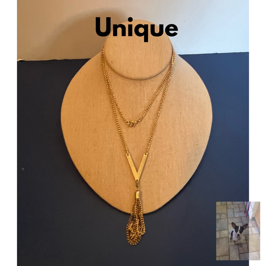 Gold Tone V Necklace With Gold Tone Tassel Gold Tone V Necklace With Gold Tone Tassel